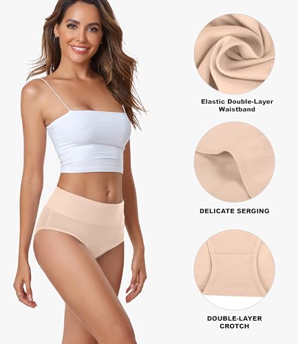 coskefy Women's High Waisted Cotton Underwear Soft Breathable Panties Stretch Briefs Ladies Panties 5 Pack3