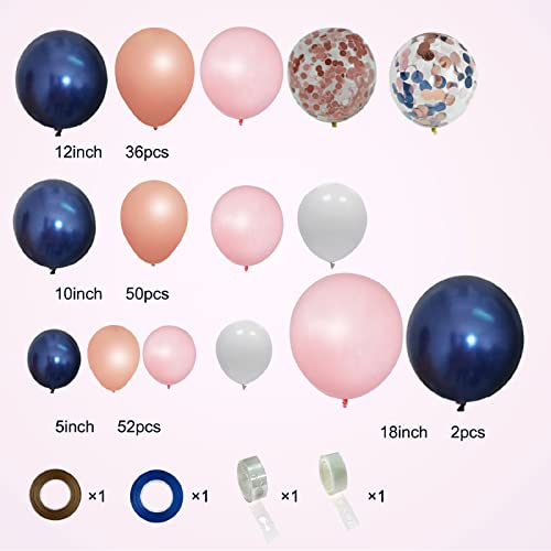 Julliz 144Pcs Rose Gold Navy Blue And Pink Gender Reveal Balloon Garland Confetti Balloons For Graduation Shower Wedding Graduation Birthday Party Decoration #TOP1