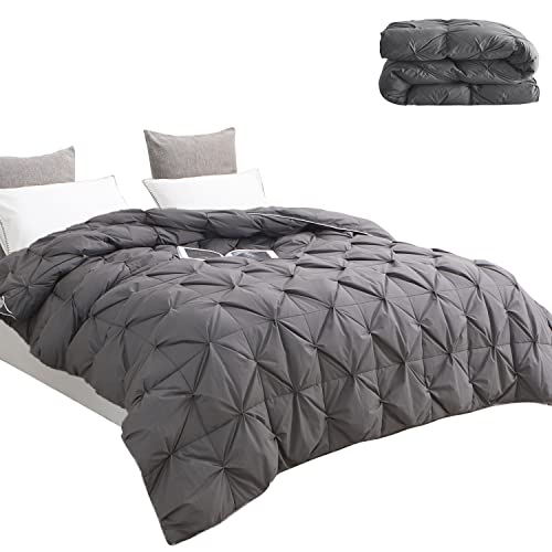 Snowman Lightweight 75% Down Comforter King Size, Pinch Pleat Duvet Insert With 8 Corner Tabs, Cooling Bed Comforter For Warm Weather/Hot Sleepers, Down Proof Cotton Blended Fabric (Grey, 106"X90") #TOP3