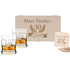 polar-effekt 5-TLG Whisky Geschenk-Set – 2 Leonardo Whiskygläser, 2 Untersetzer in Holzbox – Individueles Geschenkidee…