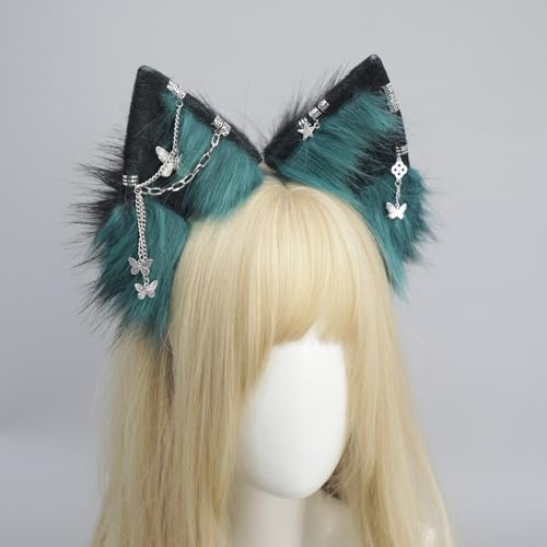 QUICOMP Wolf Ears Tail Costume Wolf Ear Headband Fox Ear Tail Wolf Cosplay Props (Black Green) — view 5
