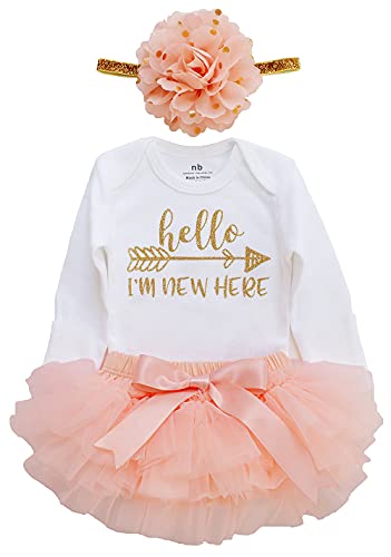 Image of Newborn Baby Girl Coming Home Outfit Hello I am New here Bodysuits 3pcs (Newborn)