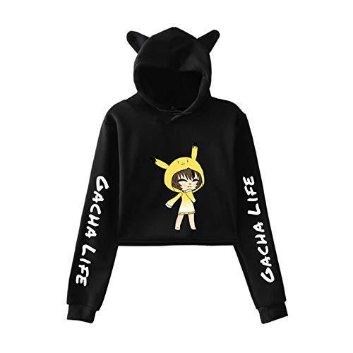 worclub Gacha Life Hooded Games Sudadera con Capucha Corta con Orejas de Gato Gacha Life para niñas y Mujeres