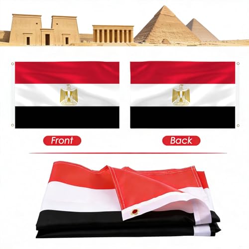 Image of Ahfulife Egypt Flag 3x5 Ft, 1 Pc Large Egyptian National Flags for Outdoor Indoor, Double Sided with Brass Eyelets for World Cup, Party, Garden, Bar, Street Decor