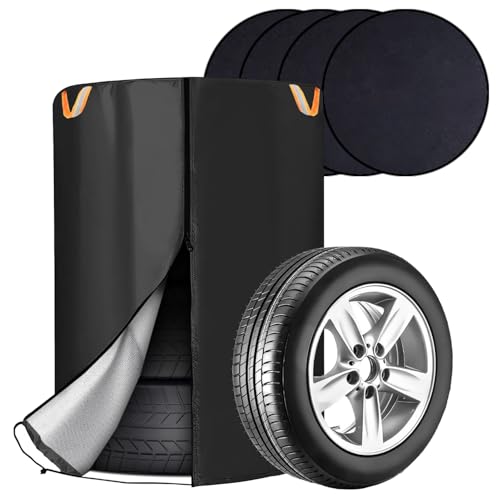 OnceMu タイヤカバー 屋外防水 厚手420D 4本用 高耐久 UVカット 雨雪対応 劣化防止・防汚 フェルトパッド4枚付き+収納袋付き ブラック (L(85*120CM))