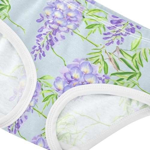 Light Purple Wisteria Flowers Green Panties for Girl Toddler Girls Underwear Cotton Stylish Briefs Kids Undies 2t4