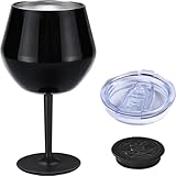 Siyaluens 14oz Wine Glasses with Detachable Stem, Insulated Stainless Steel Wine Tumbler with Lid & Anti-Slip Base, Multi-Functional Cup for Gift Party Outdoor Travel Home Use (Black)