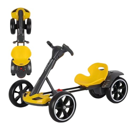 Damika 電動乗用ワイヤレスリモコンカー、電動トラック、親子、幼児教育、長寿命リモコン、PP素材、子供用乗用車おもちゃ、充電式、ペダル操作、リモコン、ギフト、交通機関、子供用クリスマスプレゼント、誕生日プレゼント (黄色延長デュアル電池)