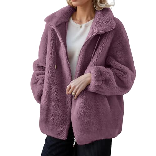 Chaqueta Mujer Invierno Polar Forro Cazadora Mujer Invierno Tallas Grandes Otoño Chaqueta con Capucha Entretiempo Cremallera Sudadera Hoodie Termica Ropa(Púrpura,L)