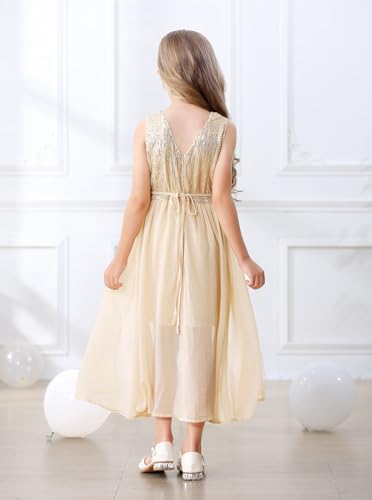 Girls Sequin Dress Kids Elegant Sleeveless Sparkly Dress Fancy Birthday Party Pageant Dresses 6-13Y4