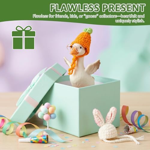 KHZSPP 6Set Desk Goose Outfits,Colorful Desktop Goose Clothes Including Mini Knitting Hats and Sunglasses,Goose Statue Clothing,Desk Goose Statue Accessories for Holiday,Home Decor — view 7