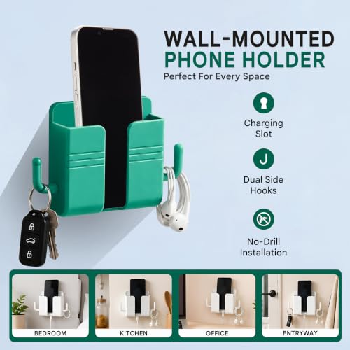 Image of Prolet Wall Mounted Mobile Holder, Key Holder with Storage Case for Remote & 2 Hooks, Multi-Purpose Wall Mount Stand for Phone /Remote & Accessories /Bedroom /Bathroom /Kitchen (Multicolour Pack of 4)
