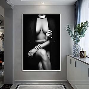 Moderne Art Poster Sexy Pak Vrouwen Canvas Schilderij Zwart-wit Body Art Muur Foto ‘S voor Woonkamer Home Decor Muurschildering-40x60cmFrameless