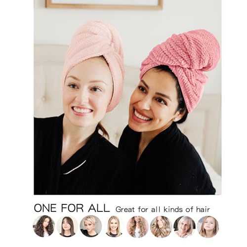 Image of ROLSHOL 2 Packs Large Microfiber Hair Towels for Women, Super Absorbent & Quick Dry Hair Towel Wrap for Curly Long & Short Hair- Anti-Frizz Hair Turbans for Wet Hair（Coral Pink & Pink） - 27.5''*39.4''