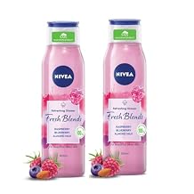 Fresh Blends Raspberry Body Wash, Vegan Shower Gel with Blueberry and Almond Milk, 300ml, 2 Pack