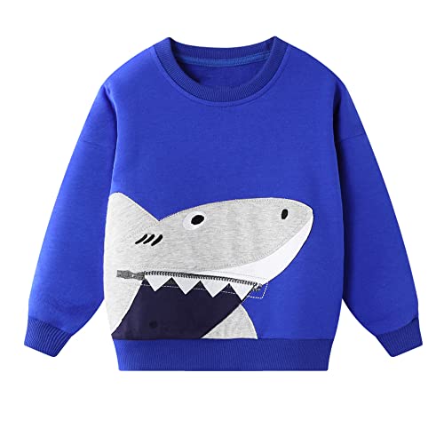 LXKA Sudaderas para niños con diseño de dinosaurios y tiburón, algodón para niño pequeño, manga larga, camisetas de 1 a 7 años Cover