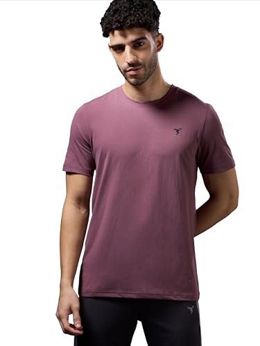 Image of TECHNOSPORT Men's Slim Fit Solid Crew Neck T-Shirt, Cotflex Quick Dry Wrinkle Resistant Polyester Sports Tee for Gym, Running, Training, Sports