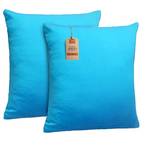 NatureMark 2er Set Jersey Kissenbezüge – Elastisch, weich, atmungsaktiv und hautfreundlich – Waschbare Kissenhülle - 40x40 – Türkis NatureMark 2er Set Jersey Kissenbezüge – Elastisch, weich, atmungsaktiv und hautfreundlich – Waschbare Kissenhülle - 40x40 – Türkis