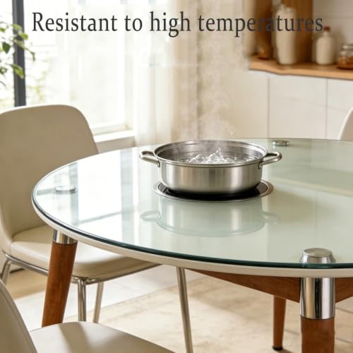 Plateau de table en verre transparent épais et design arrondi de 50 cm - 4