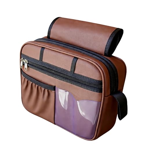 Image of Grab Handle Bag | Dashboard Grab Handle Storage Organiser | 2 Compartments with Transparent Pocket | Compatible with Thar, Jimny, Gypsy, Jeep, Gurkha and Other SUVs and Car | PU Leather | Brown