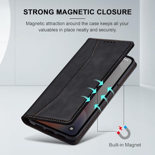 Image of Jasonyu Case for Nothing Phone (3a) Pro Leather Wallet Flip Cover with Card Holder,Kickstand, Magnetic Closure,TPU Shockproof Phone Case,Black