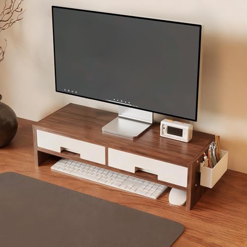 Support ergonomique double tiroir écran PC rehausseur de bureau