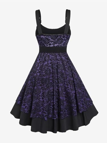 ROSE GAL Women Plus Size 1950s Vintage Floral Lace Jacquard Belt Fit and Flare Dress Cocktail Party Dress2