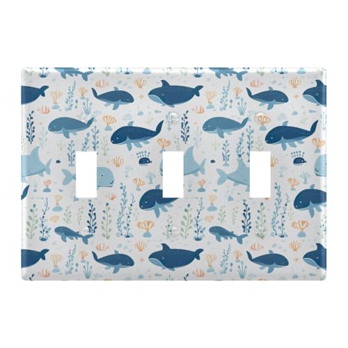 Light Switch Cover Cute Whale Wall Plates for Electrical Outlets 3 Gang 202a8841