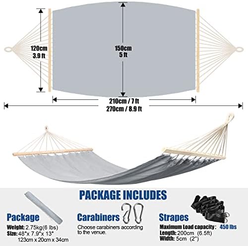 Anyoo Outdoor Garden Hammock with 120CM Wooden Spread Bars, Large Cotton Hammock with Portable Carry Bag and Hanging Straps, Perfect for Patio Yard Beach Camping