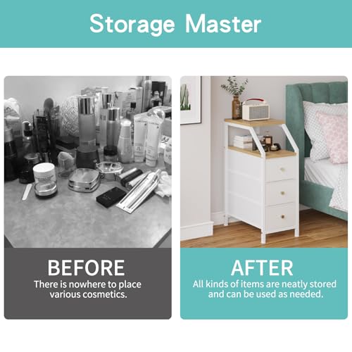 Image of Amazon Brand - Umi Bedside Table with 3 Fabric Chest of Drawers Organizer & Storage Shelf, Sofa Side Table, End Table, Corner Table, Night Lamp Table, Nightstand for Bedroom Living Room (25x47x72cm)