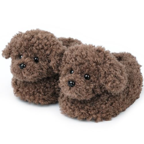 Aopuro Women Teddy Dog Animal Slippers Cute Plush House Shoes Warm Novelty Cartoon Puppy Slippers Gifts for Birthday Christmas