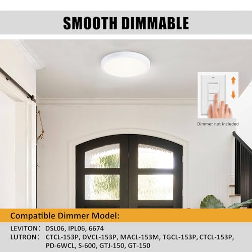 Image of 10 Inch LED Flush Mount Ceiling Light, Slim Dimmable Light Fixture Ceiling Mount for Kitchen, Bedroom, Metal and Glass Flush Ceiling Light Fixture for Low Ceiling, White, 17W, 3000K, 2 Pack
