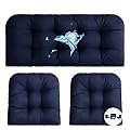 Outdoor/Indoor patio waterproof 3 Piece Loveseat Cushion Set All-Weather Outdoor Furniture Cushions for Use Patio Wicker Cushions 1 Loveseat Cushion 43”x20” & 2 U-Shape Cushion 19”x19”& Dark blue