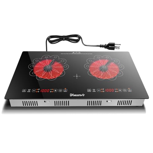 Disaenvir 2 Burner Electric Cooktop - 24 Inch Electric Stovetop Built-in and Countertop, Portable Double Burner Ceramic Cook Top with Child Lock, Timer, Sensor Touch Control, 110V - 120V Plug in