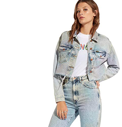 Wrangler Women's Long-Sleeve Retro Crop Premium Denim Jacket (Rainbow Light Denim Wash) (Large (L))