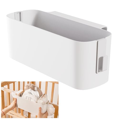 SVUPUE Panier de Rangement à Suspendre pour Chevet, Multifonction Boîte de Rangement à Suspendre, Étagère de Rangement de Chevet, avec 2 Crochet, Sac de Rangement Suspendu avec Crochets, Blanc