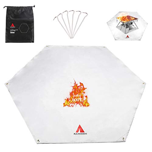 RANMODO スパッタシート 焚火シート 防火シート 六角 1x１m 二面シリカコーティング 耐火 耐熱 マット 断熱 ガラス繊維 芝生保護 防災 バーベキュー 遮熱カーテン キャンプ用品 ハトメ付き(グレー)