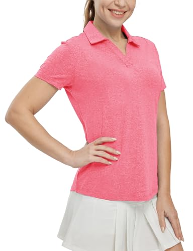 Image of BGOWATU Women's Short Sleeve Golf Tennis Polo Shirts V Neck Collared Workout Tops UV Protection Dry Fit