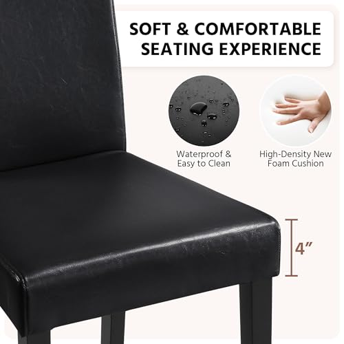 Image of Yaheetech Dining Chairs Set of 2 Faux Leather Modern Dining Room Chairs with Rubberwood Legs and Padded Seat for Kitchen /Living Room /Restaurant, Black