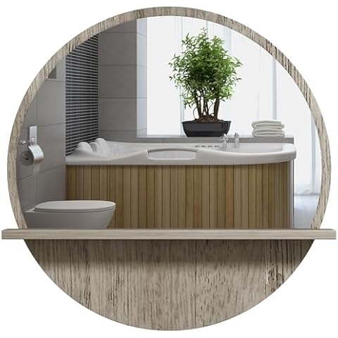kleankin 45cm Round Bathroom Mirror with Shelf Cover
