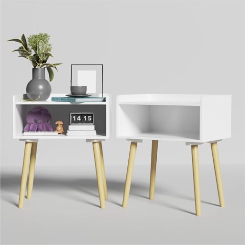 Image of Kuber Industries 2 Pcs Wooden Bedside Table for Bedroom | Corner Sofa Side End Table for Living Room Decor, Home and Office | Bookcase Nightstand with Storage Engineered Wood Modern Furniture | White