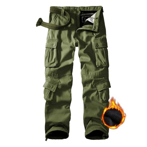 GSGGIG Men's Fleece Lined Hiking Pants, Winter Camo Cargo Pants