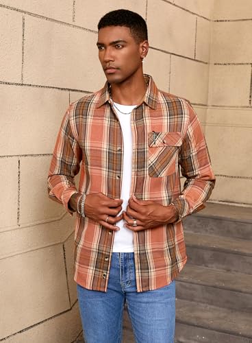Mens Flannel Shirts Long Sleeve Flannel Shirt Casual Button Down Brushed Cotton Plaid Shirt for Men3