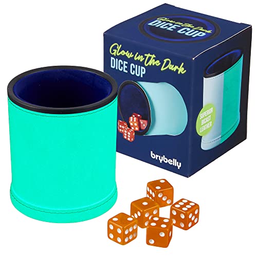 Glow In The Dark Dice Cup - Includes Six Non-Glow Dice - Superior Bicast Leather Exterior, Felt-Lined Interior - For Standard, Polyhedral Or Microdice - Family Game Nights, Blacklight Parties (Single) #TOP27