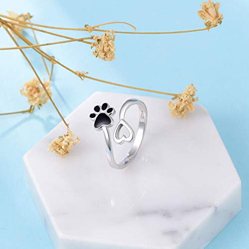 Paw Print Ring: 925 Sterling Silver Adjustable Cute Cat Dog Claw Paw Puppy Rings for Pet Lover3