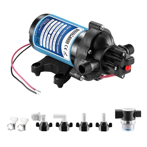 WASSERMANN 12V DC RV Water Pump, 3.5GPM 45PSI, 3-Chamber Self-Priming Diaphragm Pump with Pressure Switch for RV Marine Camping Yacht Garden, 1/2