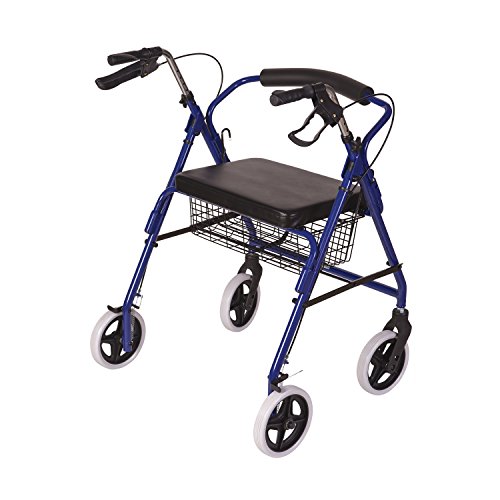 DMI Rollator Walker with Extra Wide Seat and Backrest, Adjustable Handle Height, Removable Storage Basket and a Durable Lightweight Frame That Easily Folds While Supporting up to 375 pounds, Blue