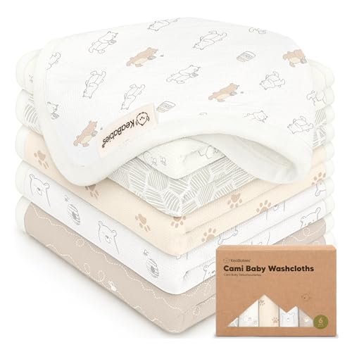 6-Pack Cotton Baby Washcloths for Newborn, Organic Cotton Muslin (Bumbly)