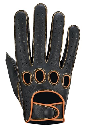 Image of Riparo Men's Leather Driving Gloves - Genuine Cowhide Full-Finger Gloves for Driving & Motorcycle Riding - Breathable Perforated Motorsport Style
