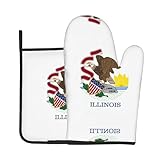 Illinois State Flag Gants entièrement imprimés et coussinets isolants thermiques fabriqués en tissu polyester imperméable et matériaux isolants thermiques